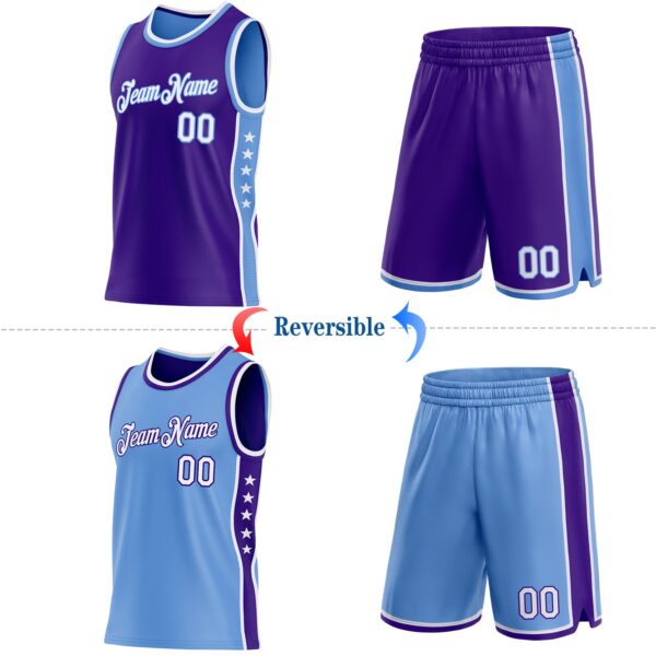 Custom Reversible Purple White-Lakes Blue Double Side Star Sublimation Basketball Suit Jersey