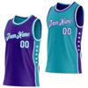 Custom Reversible Purple White-Teal Double Side Star Sublimation Basketball Suit Jersey