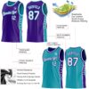 Custom Reversible Purple White-Teal Double Side Star Sublimation Basketball Suit Jersey