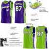 Custom Reversible Purple White-Neon Green Double Side Star Sublimation Basketball Suit Jersey