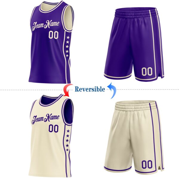 Custom Reversible Purple Cream Double Side Star Sublimation Basketball Suit Jersey
