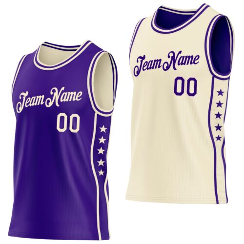 ReversibleD0423 Custom Reversible Purple Cream Double Side Star Sublimation Basketball Suit Jersey