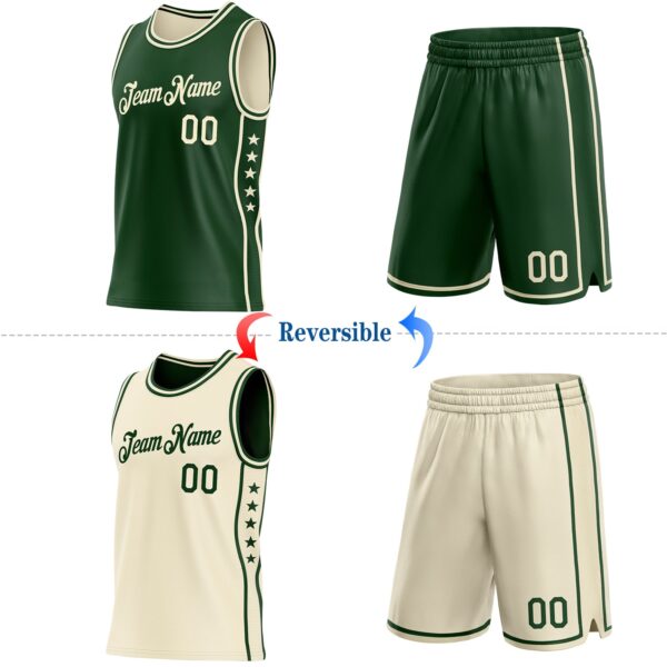 Custom Reversible Green Cream Double Side Star Sublimation Basketball Suit Jersey