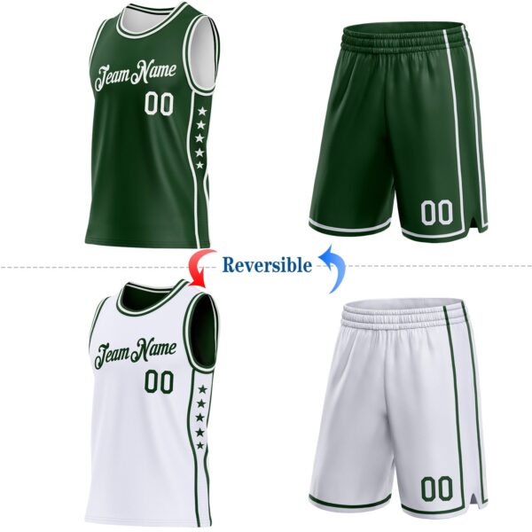 Custom Reversible Green White Double Side Star Sublimation Basketball Suit Jersey