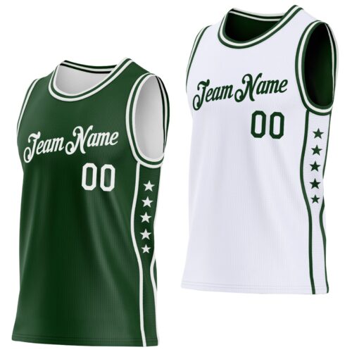 Custom Reversible Green White Double Side Star Sublimation Basketball Suit Jersey