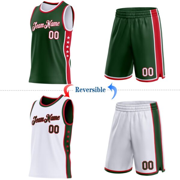 Custom Reversible Green White-Red Double Side Star Sublimation Basketball Suit Jersey