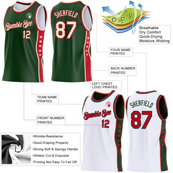 Custom Reversible Green Cream-Red Double Side Star Sublimation Basketball Suit Jersey