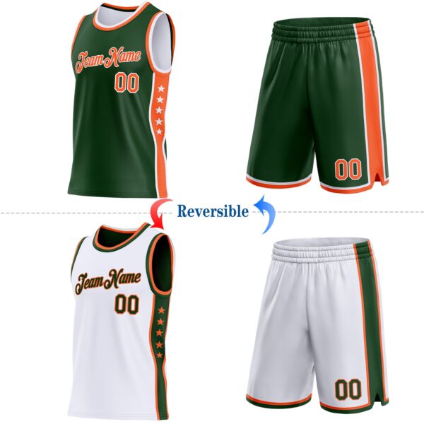 Custom Reversible Green Orange-White Double Side Star Sublimation Basketball Suit Jersey