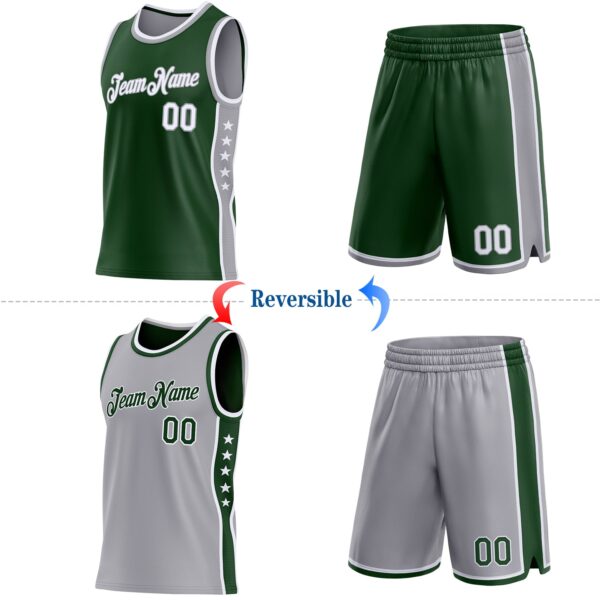 Custom Reversible Green White-Gray Double Side Star Sublimation Basketball Suit Jersey