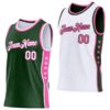 Custom Reversible Green White-Pink Double Side Star Sublimation Basketball Suit Jersey