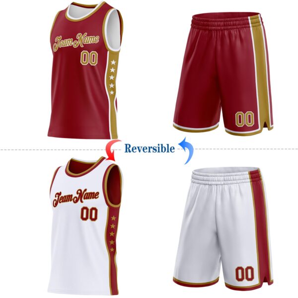 Custom Reversible Crimson Old Gold-White Double Side Star Sublimation Basketball Suit Jersey