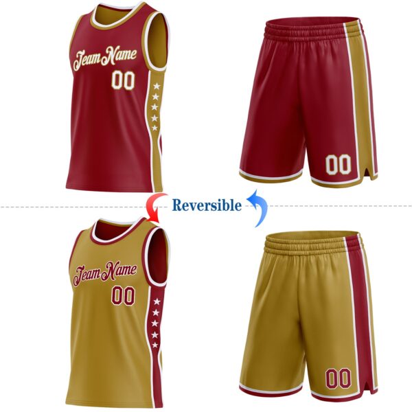 Custom Reversible Crimson White-Old Gold Double Side Star Sublimation Basketball Suit Jersey