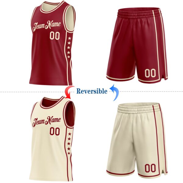 Custom Reversible Crimson Cream Double Side Star Sublimation Basketball Suit Jersey