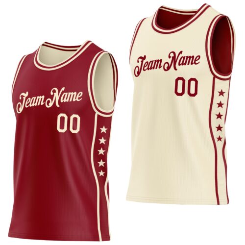 ReversibleD0438 Custom Reversible Crimson Cream Double Side Star Sublimation Basketball Suit Jersey