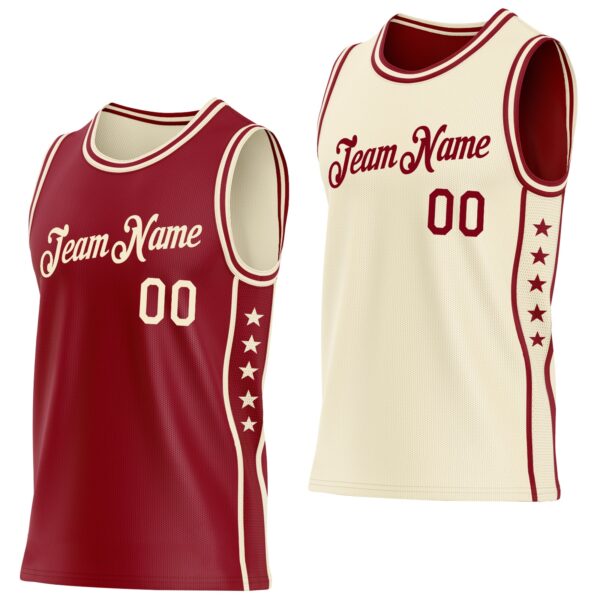 Custom Reversible Crimson Cream Double Side Star Sublimation Basketball Suit Jersey