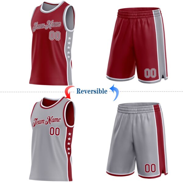 Custom Reversible Crimson Gray-White Double Side Star Sublimation Basketball Suit Jersey