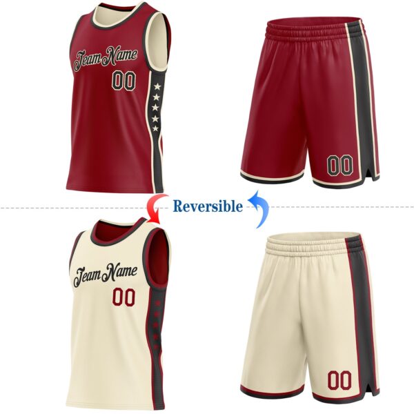 Custom Reversible Crimson Black-Cream Double Side Star Sublimation Basketball Suit Jersey