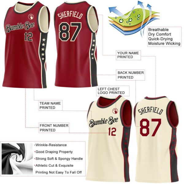Custom Reversible Crimson Black-Cream Double Side Star Sublimation Basketball Suit Jersey