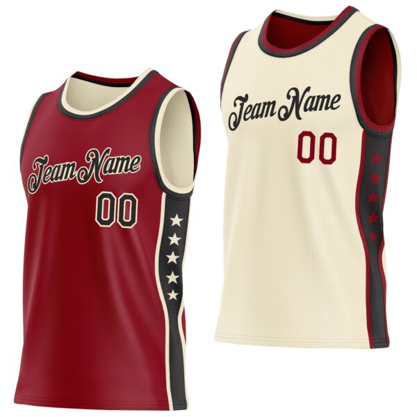 Custom Reversible Crimson Black-Cream Double Side Star Sublimation Basketball Suit Jersey