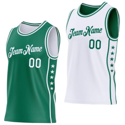 ReversibleD0444 Custom Reversible Kelly Green White Double Side Star Sublimation Basketball Suit Jersey
