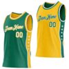 Custom Reversible Kelly Green White-Gold Double Side Star Sublimation Basketball Suit Jersey
