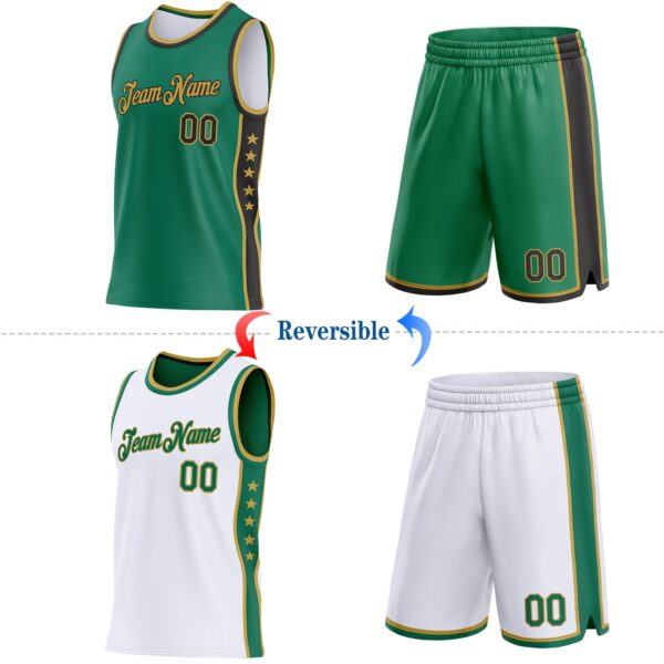 Custom Reversible Kelly Green Black-Old Gold Double Side Star Sublimation Basketball Suit Jersey
