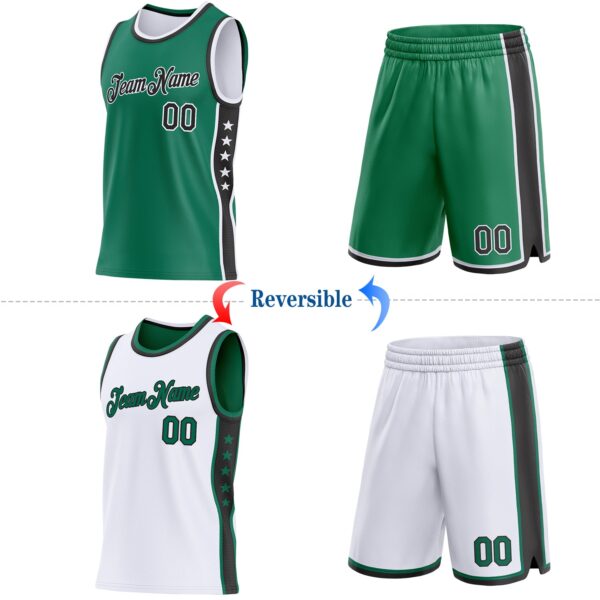 Custom Reversible Kelly Green Black-White Double Side Star Sublimation Basketball Suit Jersey