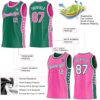 Custom Reversible Kelly Green Pink-White Double Side Star Sublimation Basketball Suit Jersey