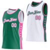 Custom Reversible Kelly Green White-Pink Double Side Star Sublimation Basketball Suit Jersey