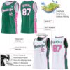 Custom Reversible Kelly Green White-Pink Double Side Star Sublimation Basketball Suit Jersey