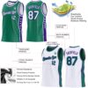 Custom Reversible Kelly Green White-Purple Double Side Star Sublimation Basketball Suit Jersey