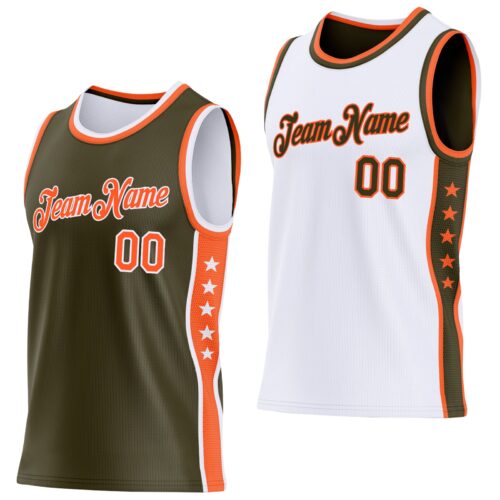 ReversibleD0457 Custom Reversible Olive Orange-White Double Side Star Sublimation Basketball Suit Jersey