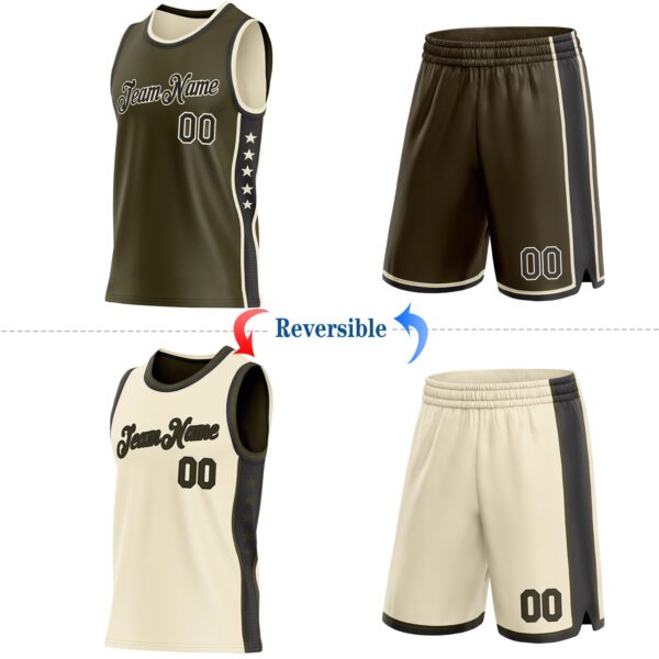 Custom Reversible Olive Black-Cream Double Side Star Sublimation Basketball Suit Jersey