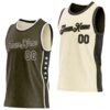 Custom Reversible Olive Black-Cream Double Side Star Sublimation Basketball Suit Jersey