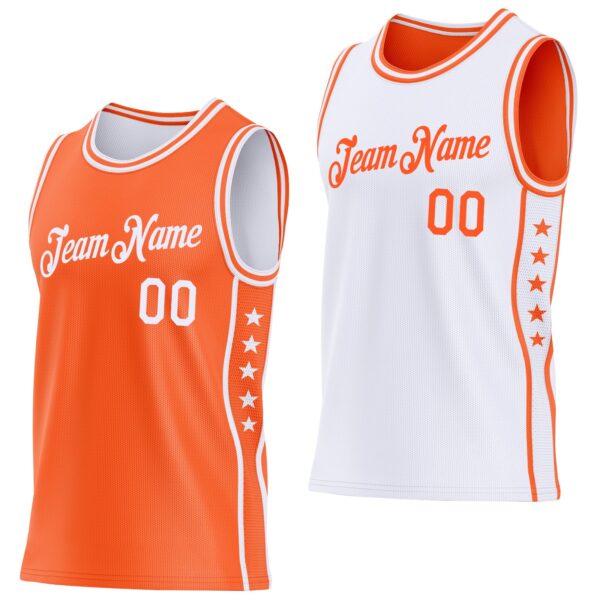 Custom Reversible Orange White Double Side Star Sublimation Basketball Suit Jersey