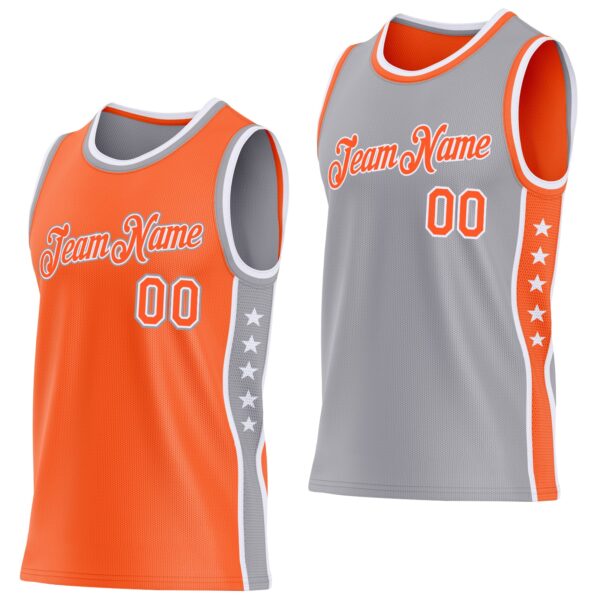 Custom Reversible Orange White-Gray Double Side Star Sublimation Basketball Suit Jersey