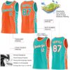 Custom Reversible Orange Aqua-White Double Side Star Sublimation Basketball Suit Jersey