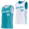Custom Reversible Teal White Double Side Star Sublimation Basketball Suit Jersey