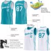 Custom Reversible Teal White Double Side Star Sublimation Basketball Suit Jersey