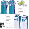Custom Reversible Teal White-Purple Double Side Star Sublimation Basketball Suit Jersey