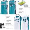 Custom Reversible Teal White-Navy Double Side Star Sublimation Basketball Suit Jersey