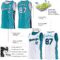 Custom Reversible Teal White-Navy Double Side Star Sublimation Basketball Suit Jersey