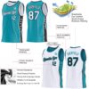 Custom Reversible Teal White-Black Double Side Star Sublimation Basketball Suit Jersey
