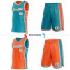 Custom Reversible Teal White-Orange Double Side Star Sublimation Basketball Suit Jersey
