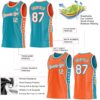 Custom Reversible Teal White-Orange Double Side Star Sublimation Basketball Suit Jersey