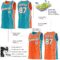 Custom Reversible Teal White-Orange Double Side Star Sublimation Basketball Suit Jersey