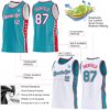 Custom Reversible Teal White-Red Double Side Star Sublimation Basketball Suit Jersey
