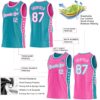 Custom Reversible Teal White-Pink Double Side Star Sublimation Basketball Suit Jersey