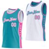 Custom Reversible Teal White-Pink Double Side Star Sublimation Basketball Suit Jersey
