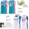 Custom Reversible Teal White-Pink Double Side Star Sublimation Basketball Suit Jersey